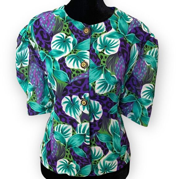 Jang Won Button Up Blouse Women Medium Multicolor Floral Print Retro Chic Boho - Picture 6 of 8